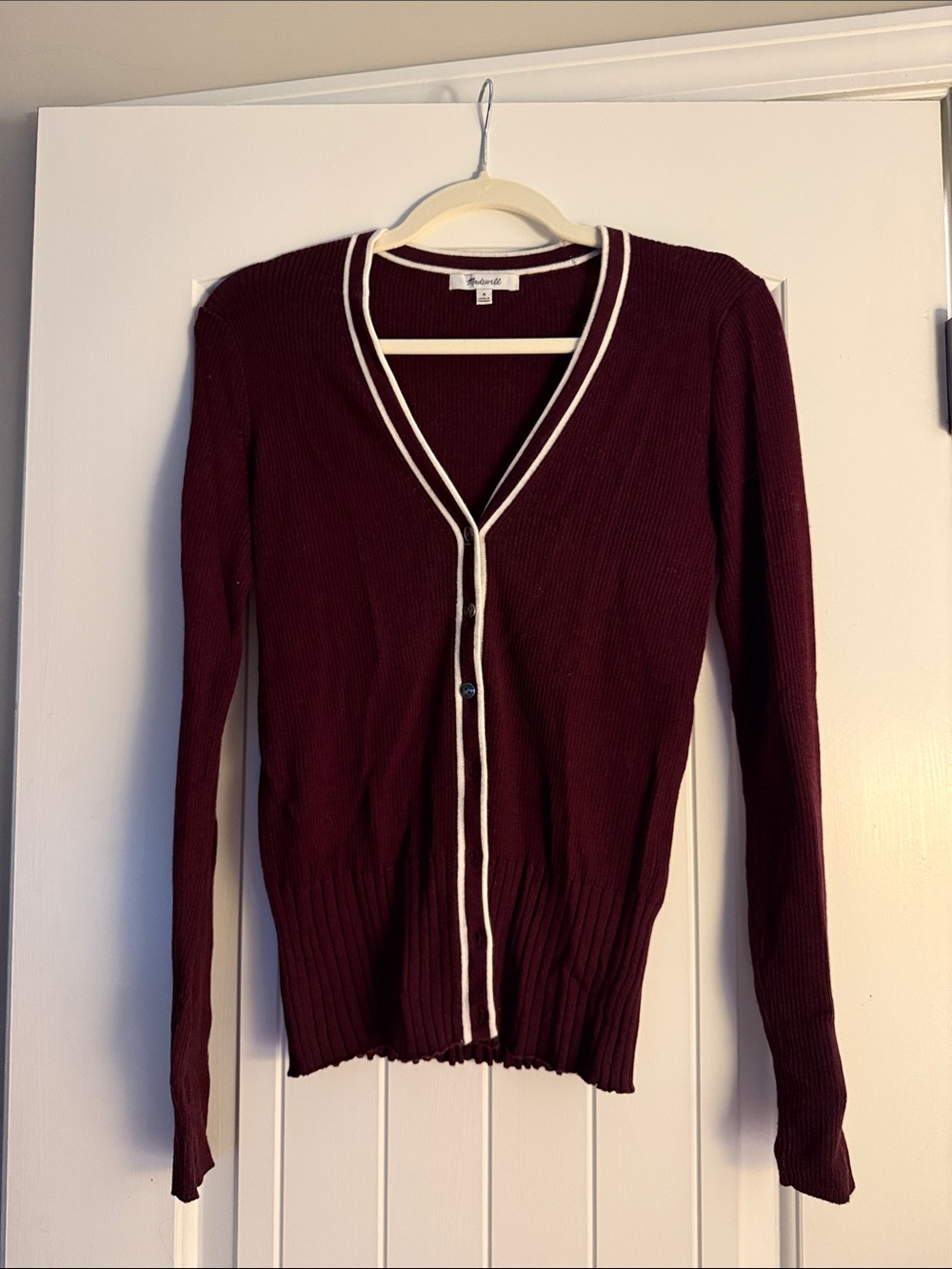 Madewell Ribbed V-Neck Cardigan Sweater in merino silk blend